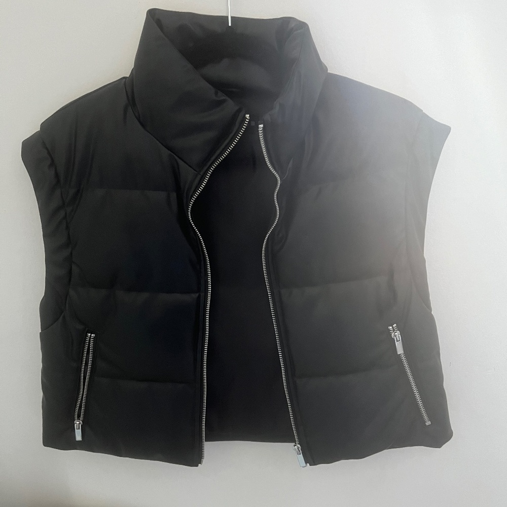 Black Zara leather puffer vest never worn
